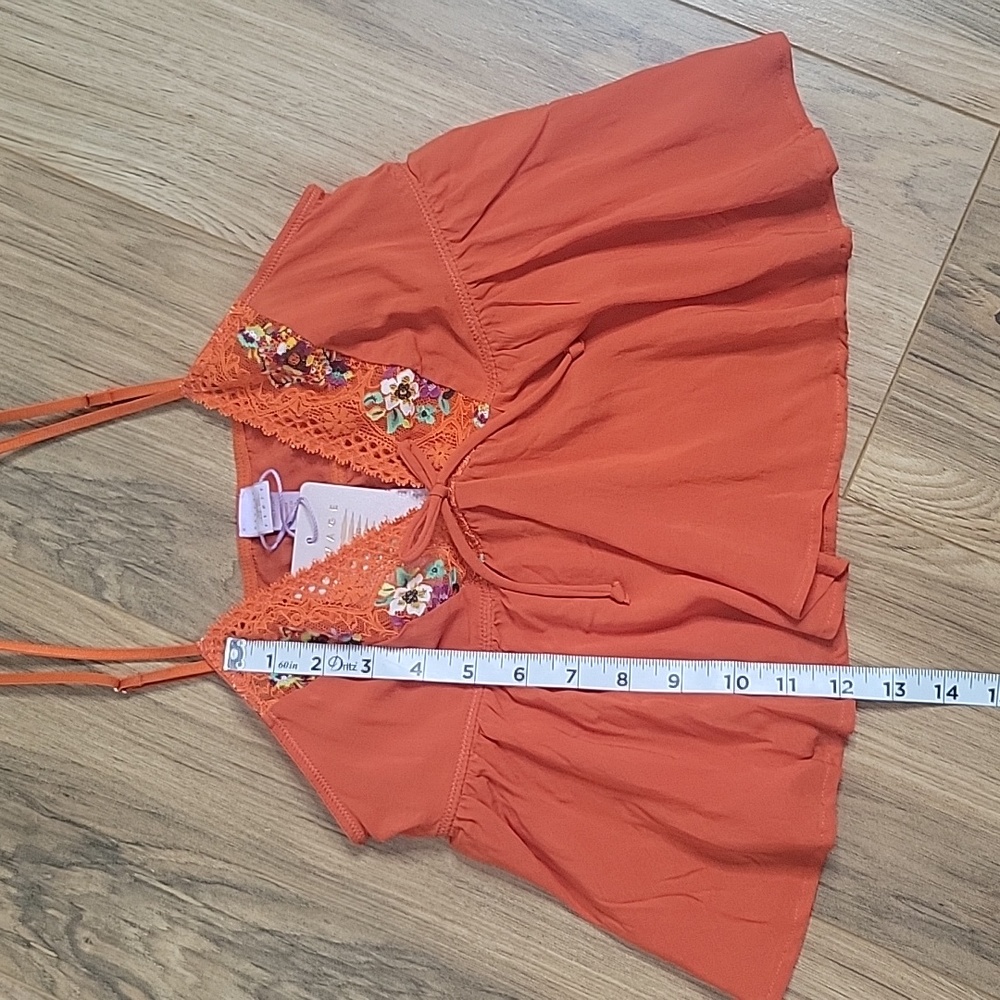 Savage X Fenty Dolled Up Sleep Cami Spiced Orange with Lace Cheeky - Picture 7 of 15